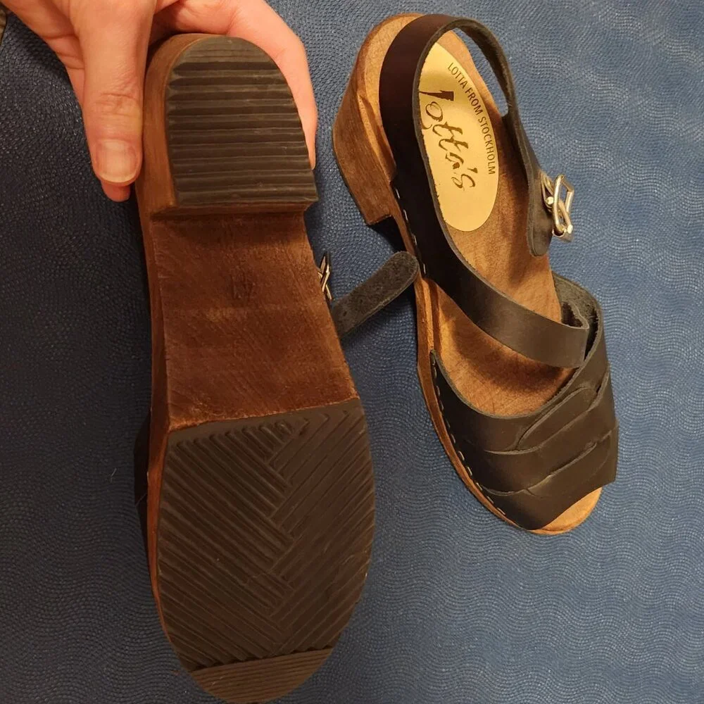 Lotta from Stockholm Peep Toe Clogs Black on Brown Base US 9.5 Eur 41 - Picture 5 of 7